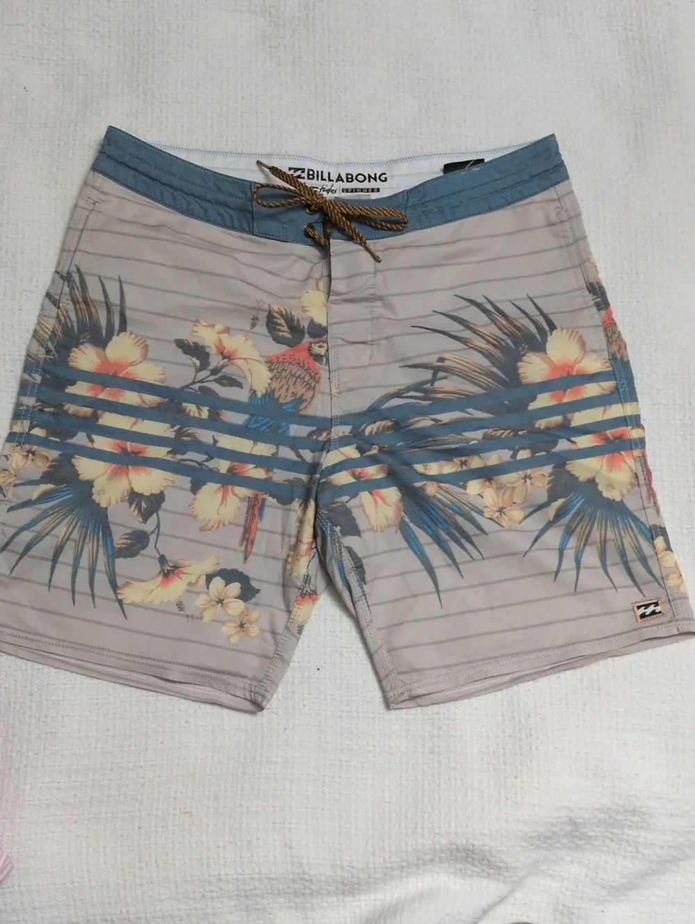 Billabong Men's Gray Floral Board Shorts with Blue Waistband